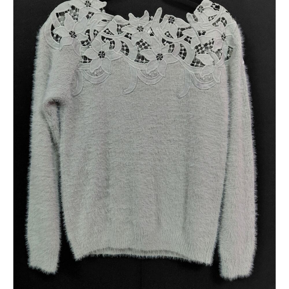 EN CRÈME Shell Lace Accent Sweater Gray Solid Knit Women Size S/M